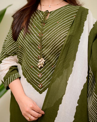 Elegant Olive Green Printed Kurta Set with Dupatta